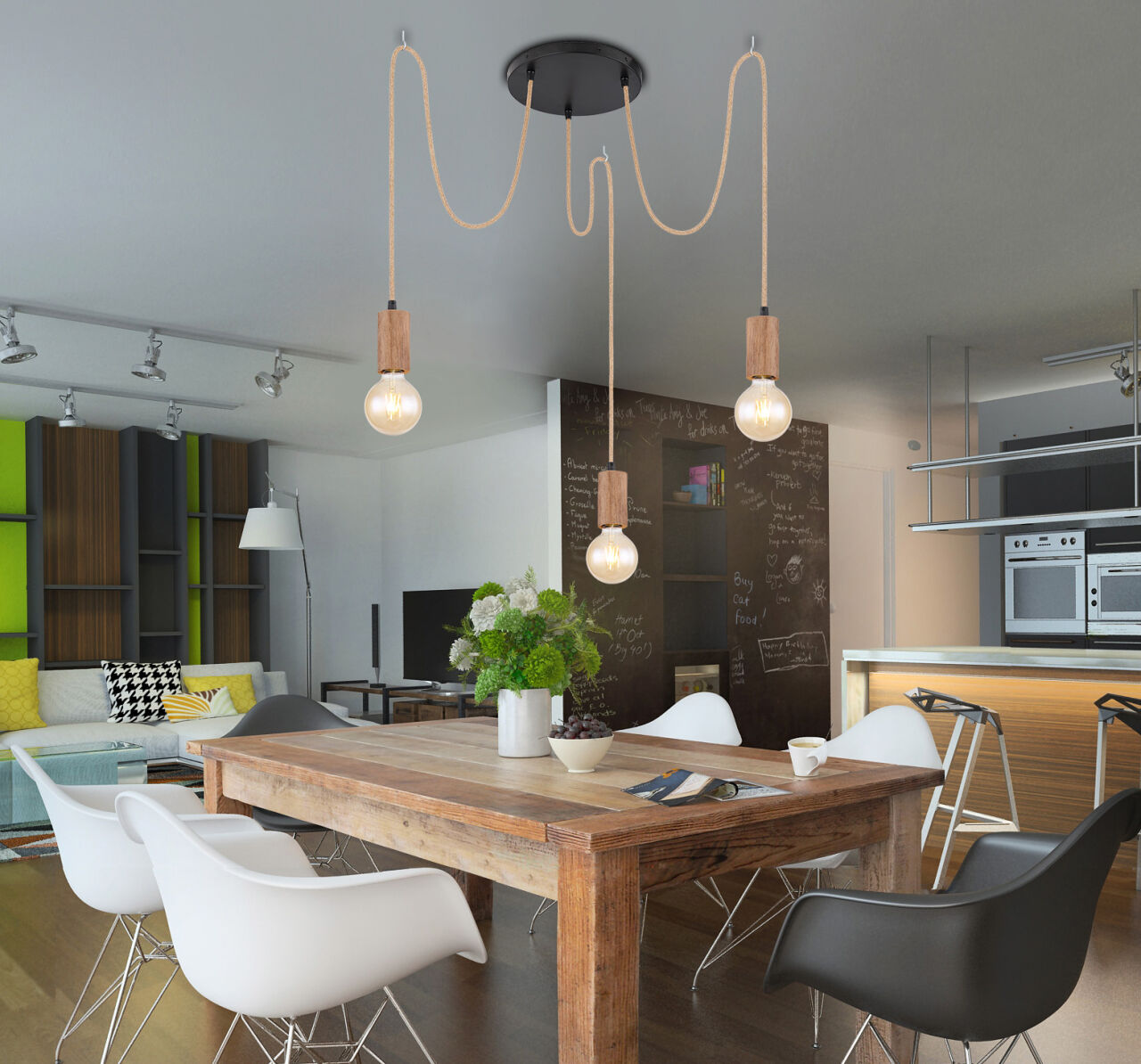 Globo Lighting - FRIDA - Hängeleuchte Metall schwarz matt, 3x E27