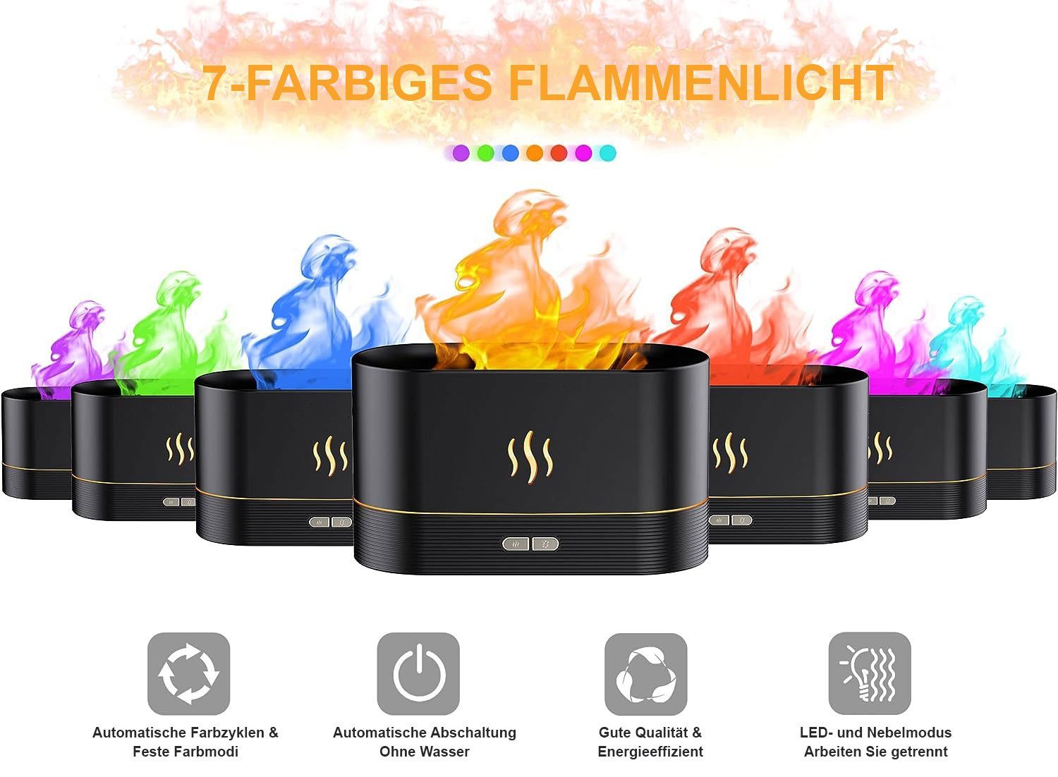Sarfly Luftbefeuchter Flammen Aroma Diffuser, Upgrade 7-Farben-Licht Ätherische Öle Diffuser