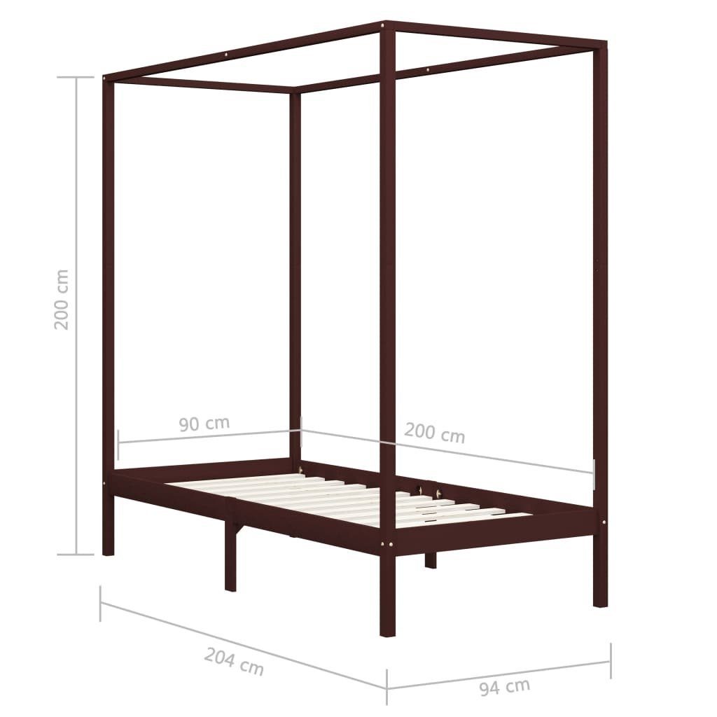 möbelando Himmelbett 299785 (LxBxH: 204x94x200 cm), aus Kiefer in Dunkelbraun