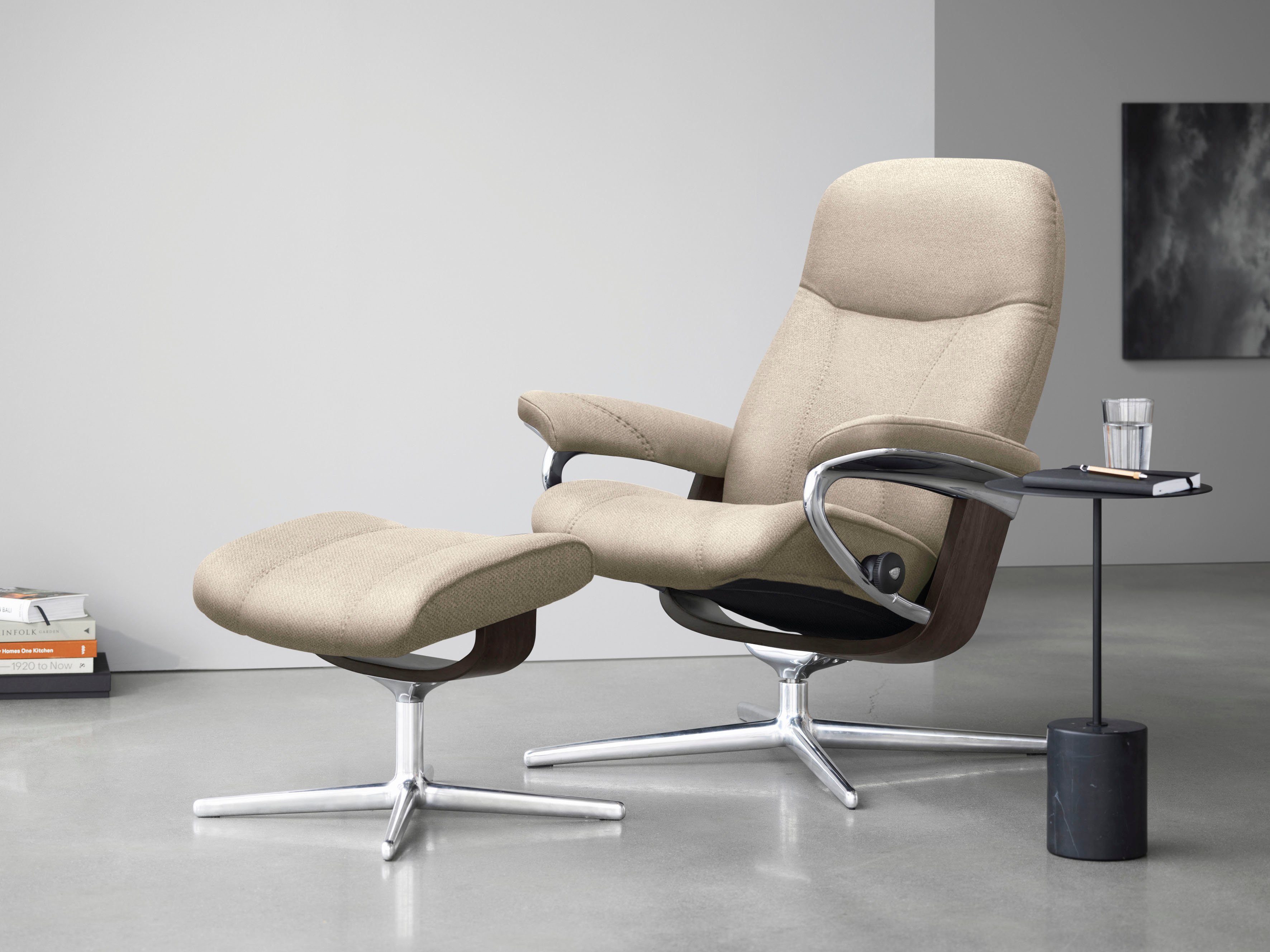 Stressless® Relaxsessel Consul (Set, Relaxsessel mit Hocker), mit Hocker, mit Cross Base, Größe S, M & L, Holzakzent Wenge