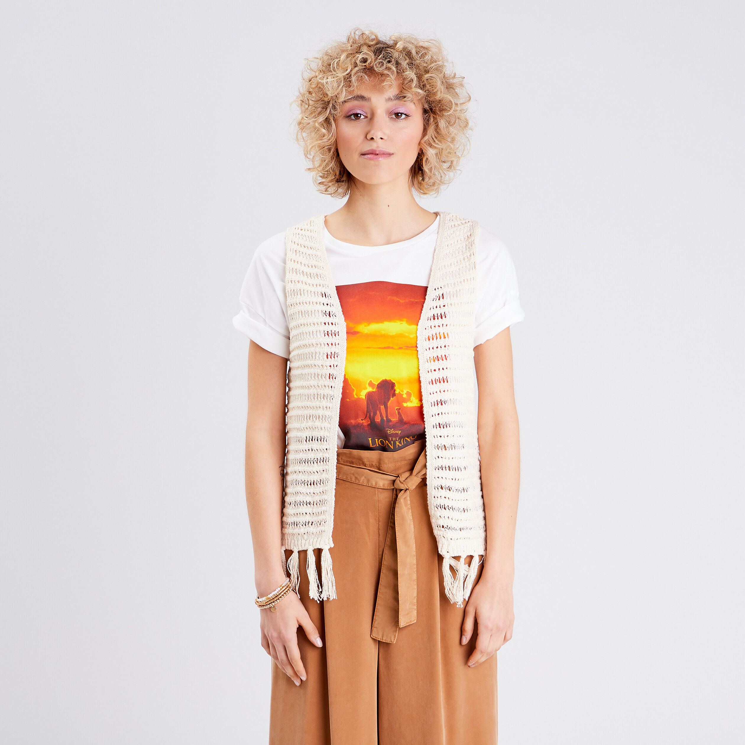 Gilet sans manches ajouré ecru femme | Cache Cache