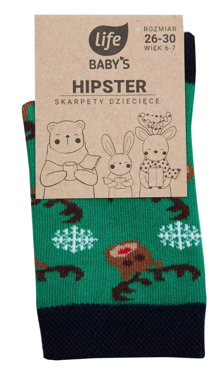 Дечије чарапе Life Hipster, са узорком ирваса, зелене, величина 19-22, 1 пар