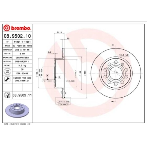 08.9502.11 BREMSSCHEIBE BREMBO  HA VP2 - ATU