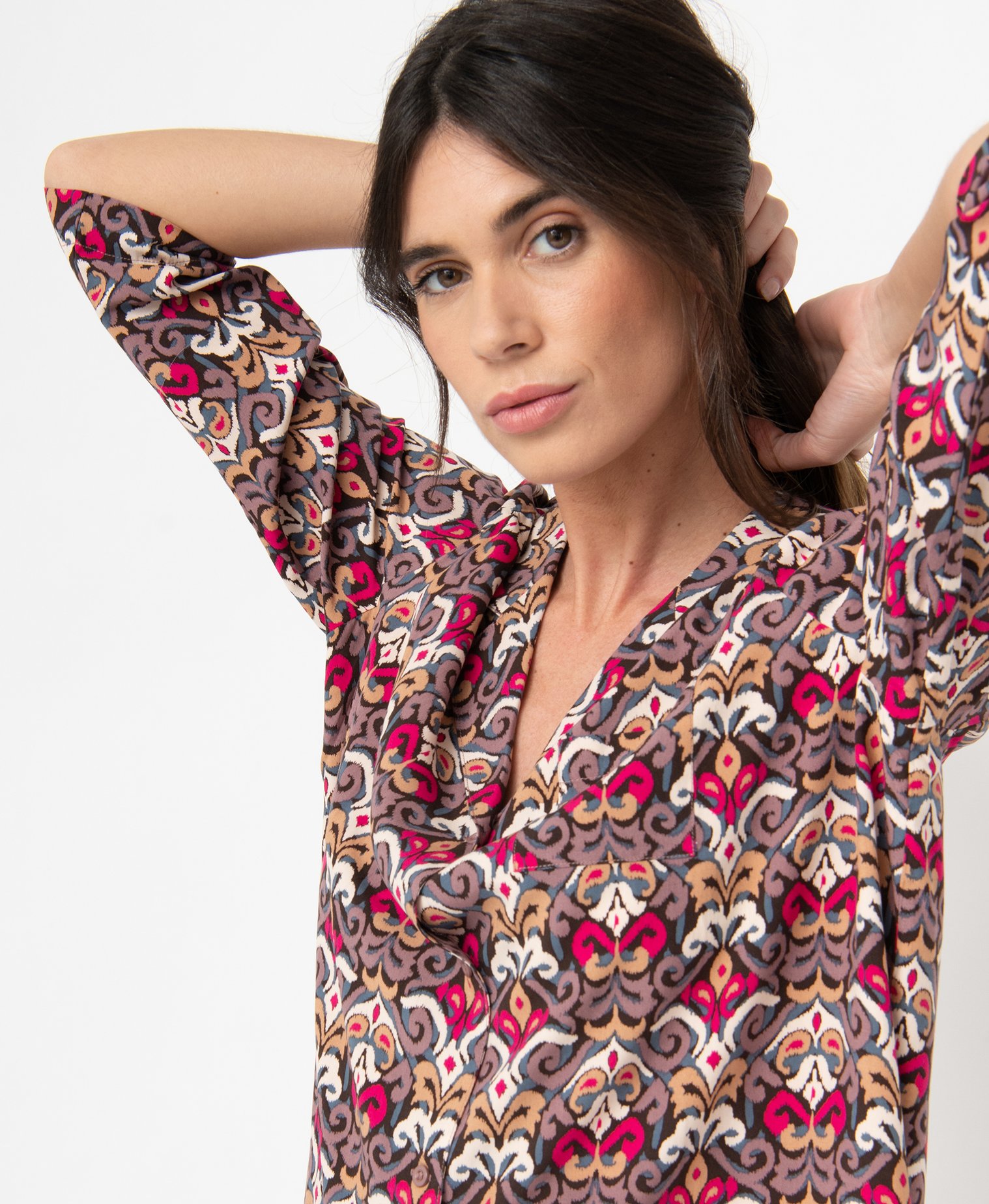Chemise de nuit femme imprimée forme liquette à manches 3/4 imprime | GEMO