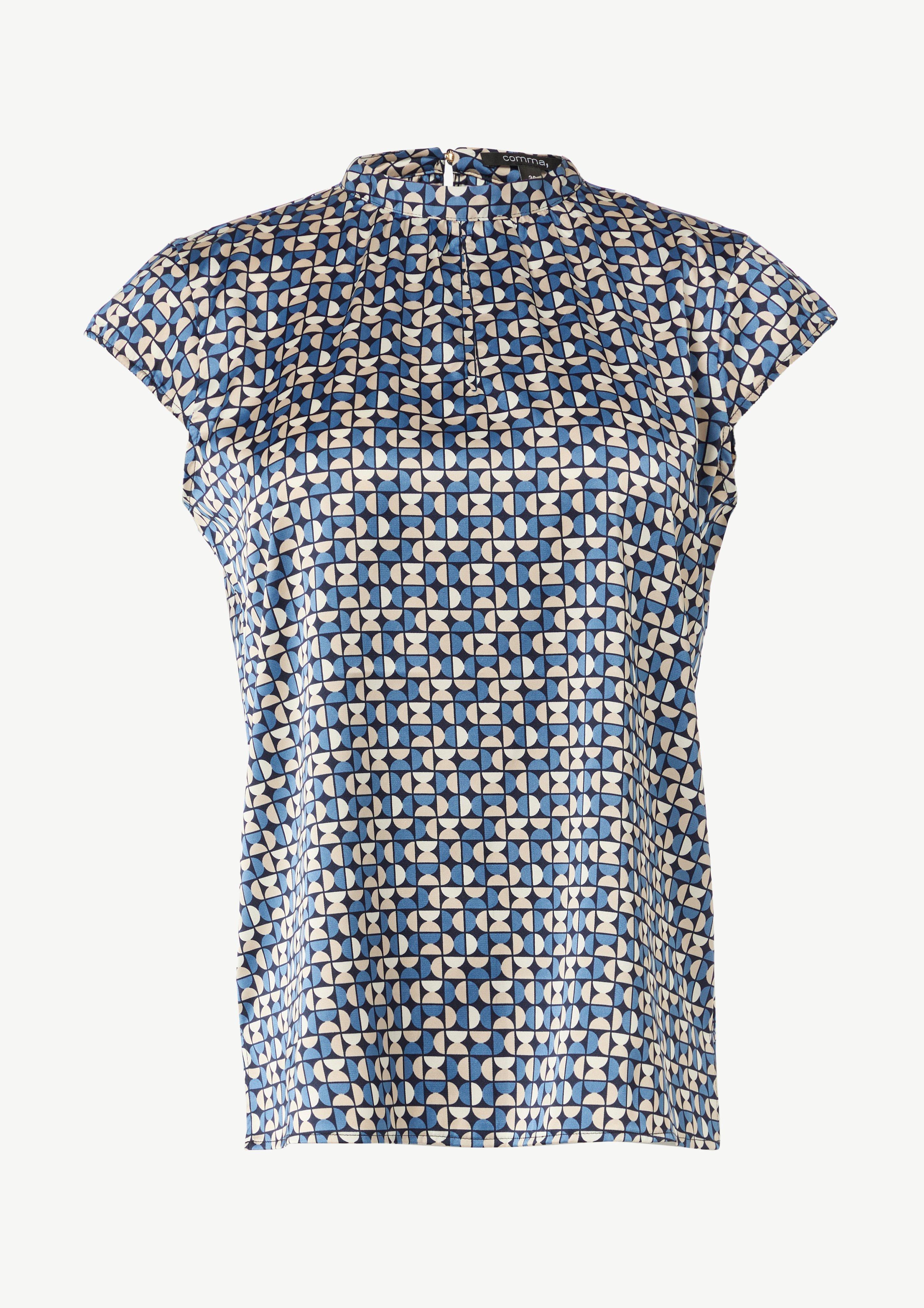 Gemusterte Satin-Bluse mit Raffung - navy