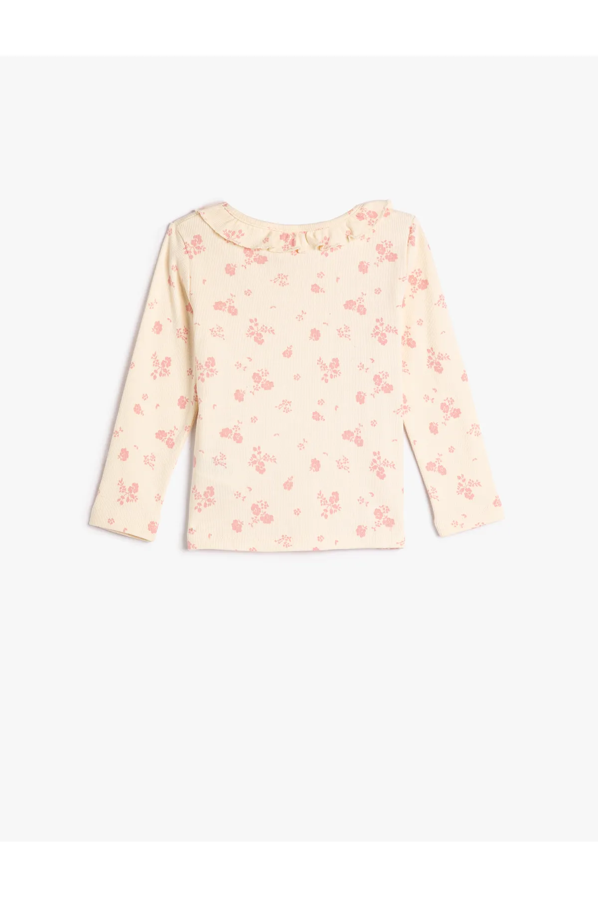 Koton  T-Shirt mit Blumenmuster, Rundhalsausschnitt, Rüschen, langärmlig, Baumwoll-Unterhemd
