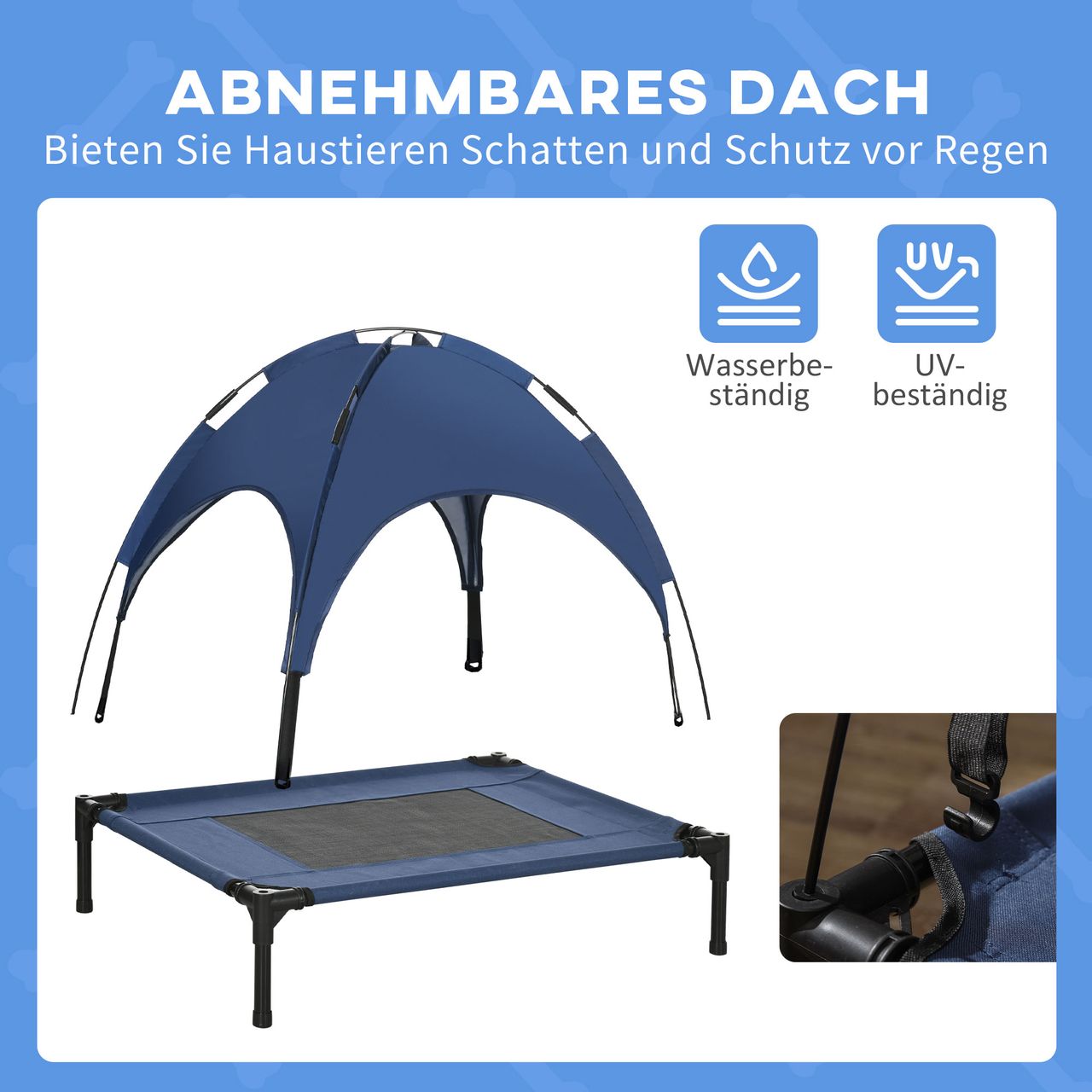 PawHut Haustierbett mit Baldachin Erhöhtes Hundebett Hundeliege outdoor Dunkelblau