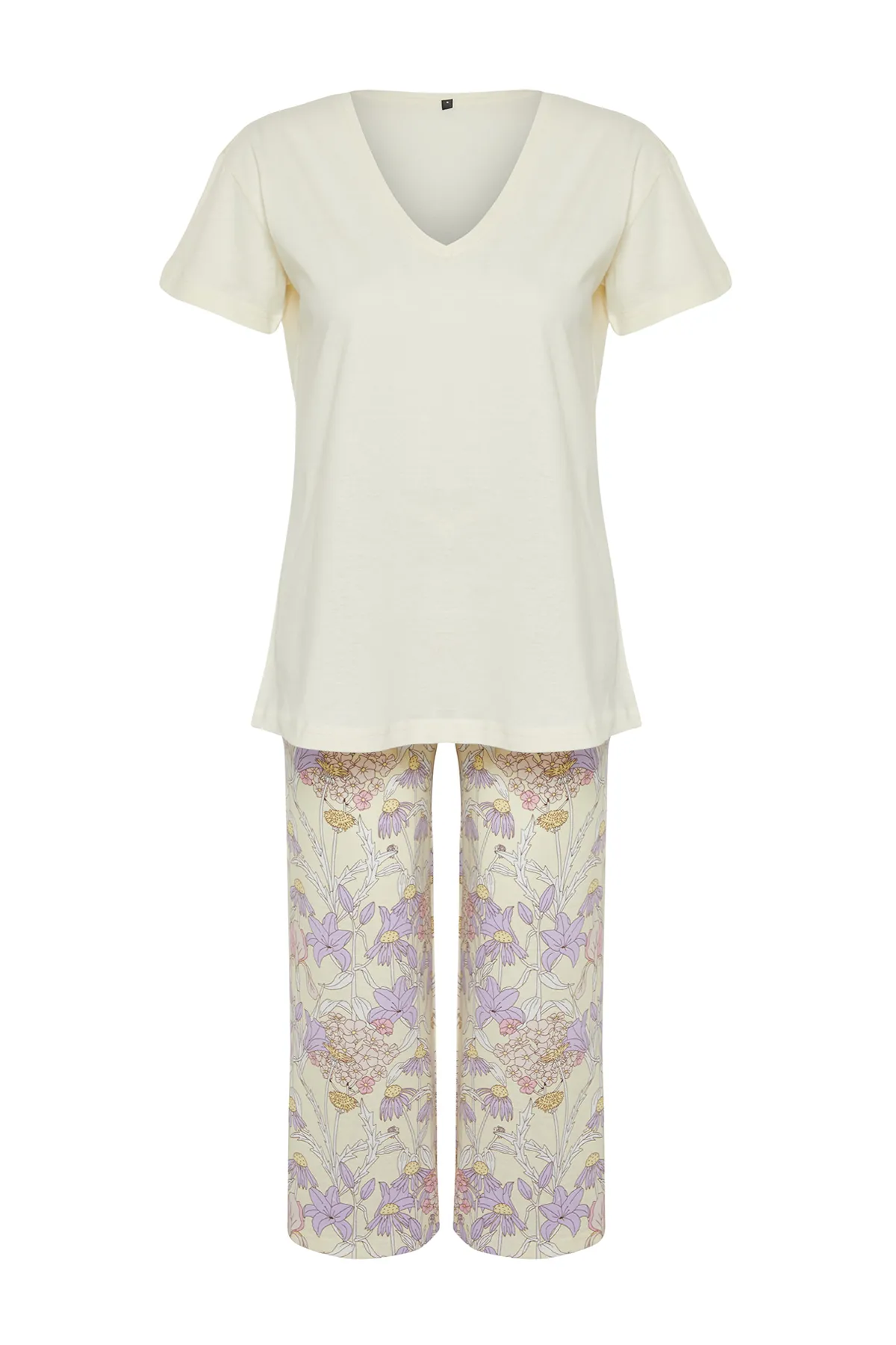 Trendyol Collection  Gelbes Pyjama-Set aus 100 % Baumwolle mit Blumenmuster THMSS24PT00210