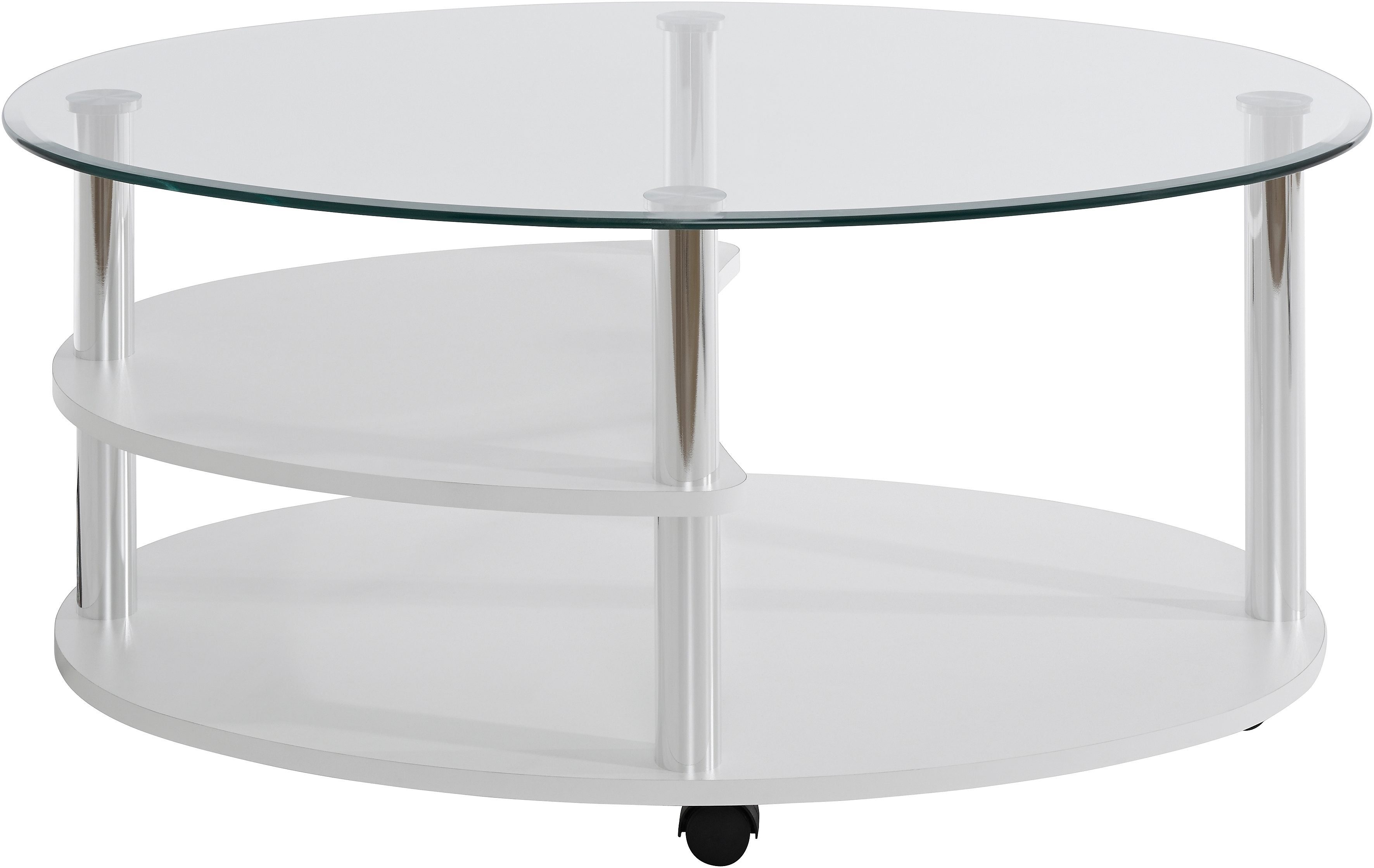 PRO Line Couchtisch, mit Glasplatte, Gestell aus Holz und Metall, Ablageboden, mit Rollen