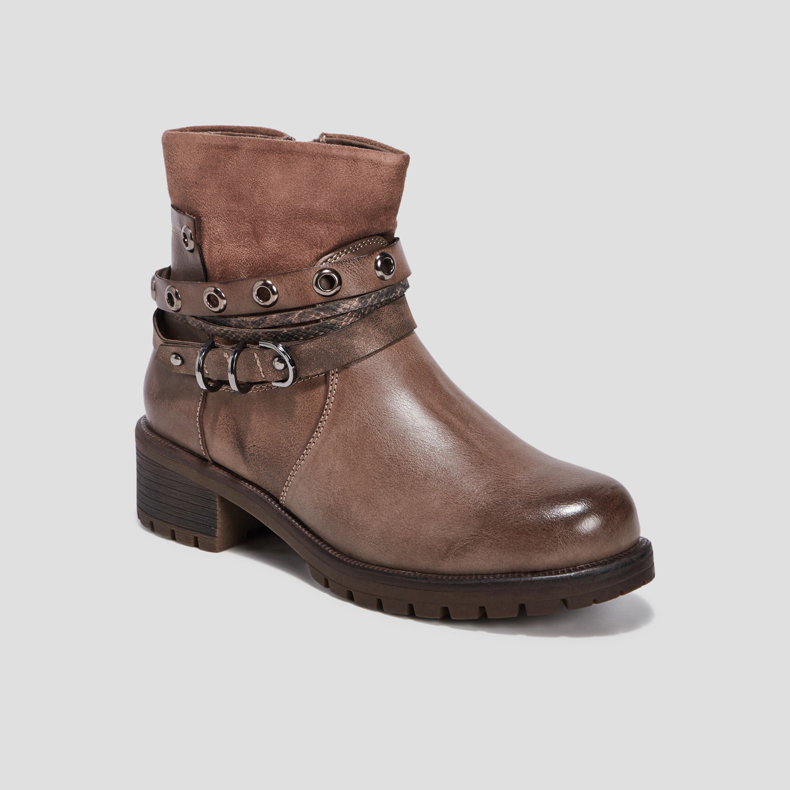 Bottines avec boucles et clous taupe femme | La Halle