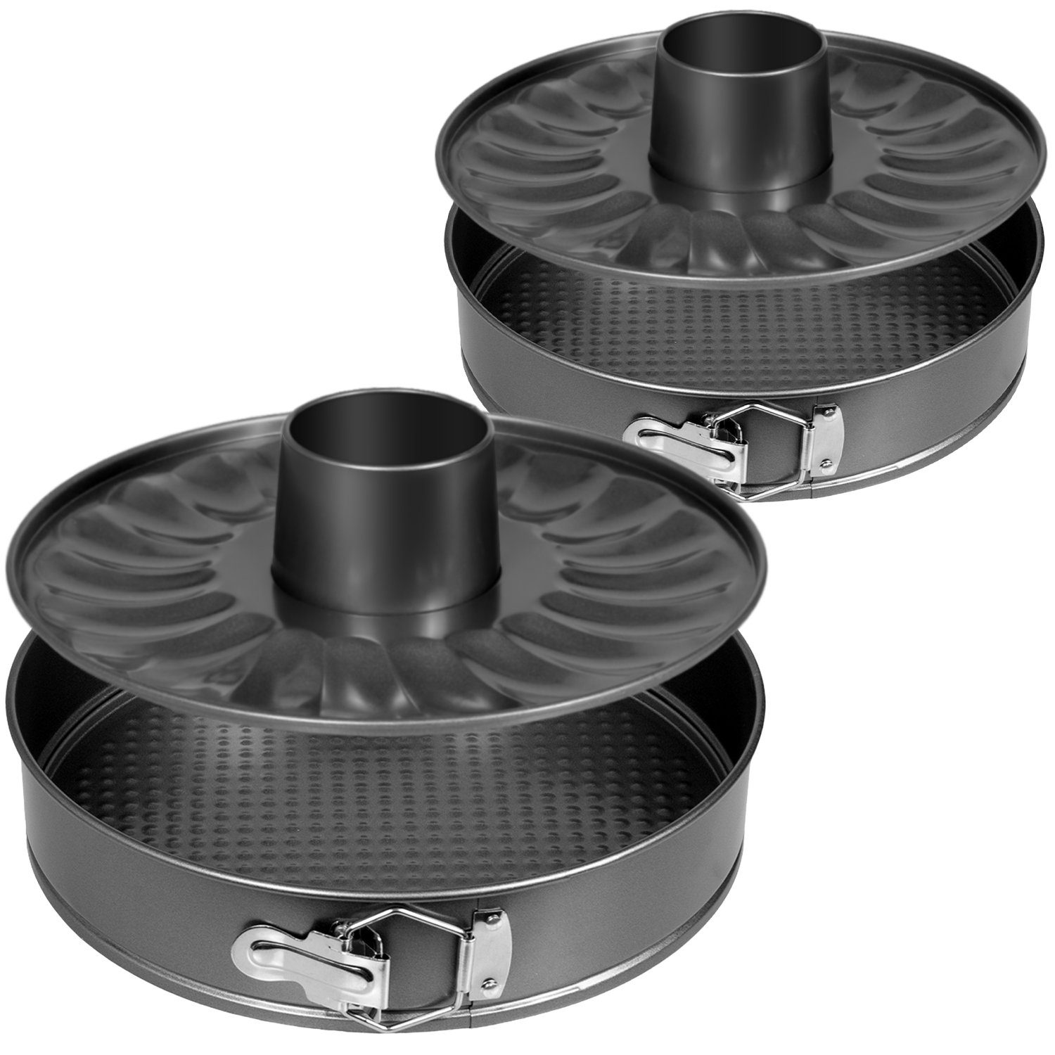 SunJas Backform HG468, Springform Kuchenform Brotbackform rund 28cm 26cm mit Rohrboden
