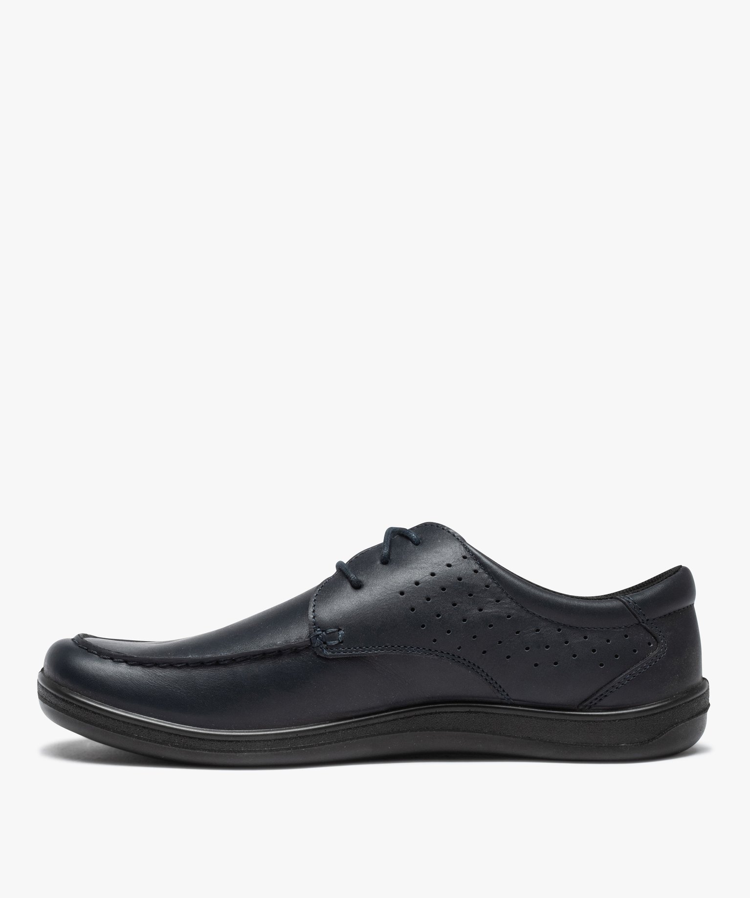 Chaussures bateau homme confort dessus cuir uni marine | GEMO