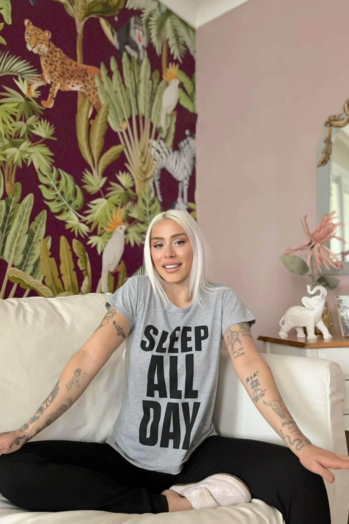 Pijamaevi  Pyjama-Set aus bedrucktem Strick mit kurzen Ärmeln zum Schlafen den ganzen Tag lang