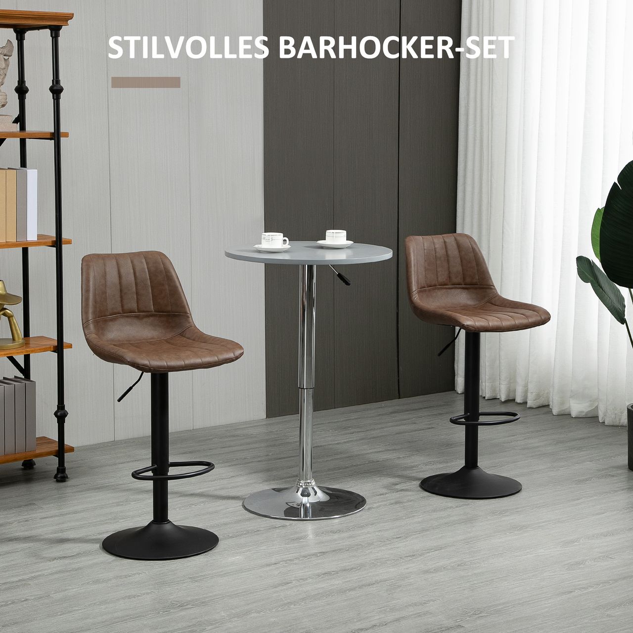HOMCOM 2er Set Barhocker 91-111 cm Höhenverstellbarer Küchenhocker mit Fußring