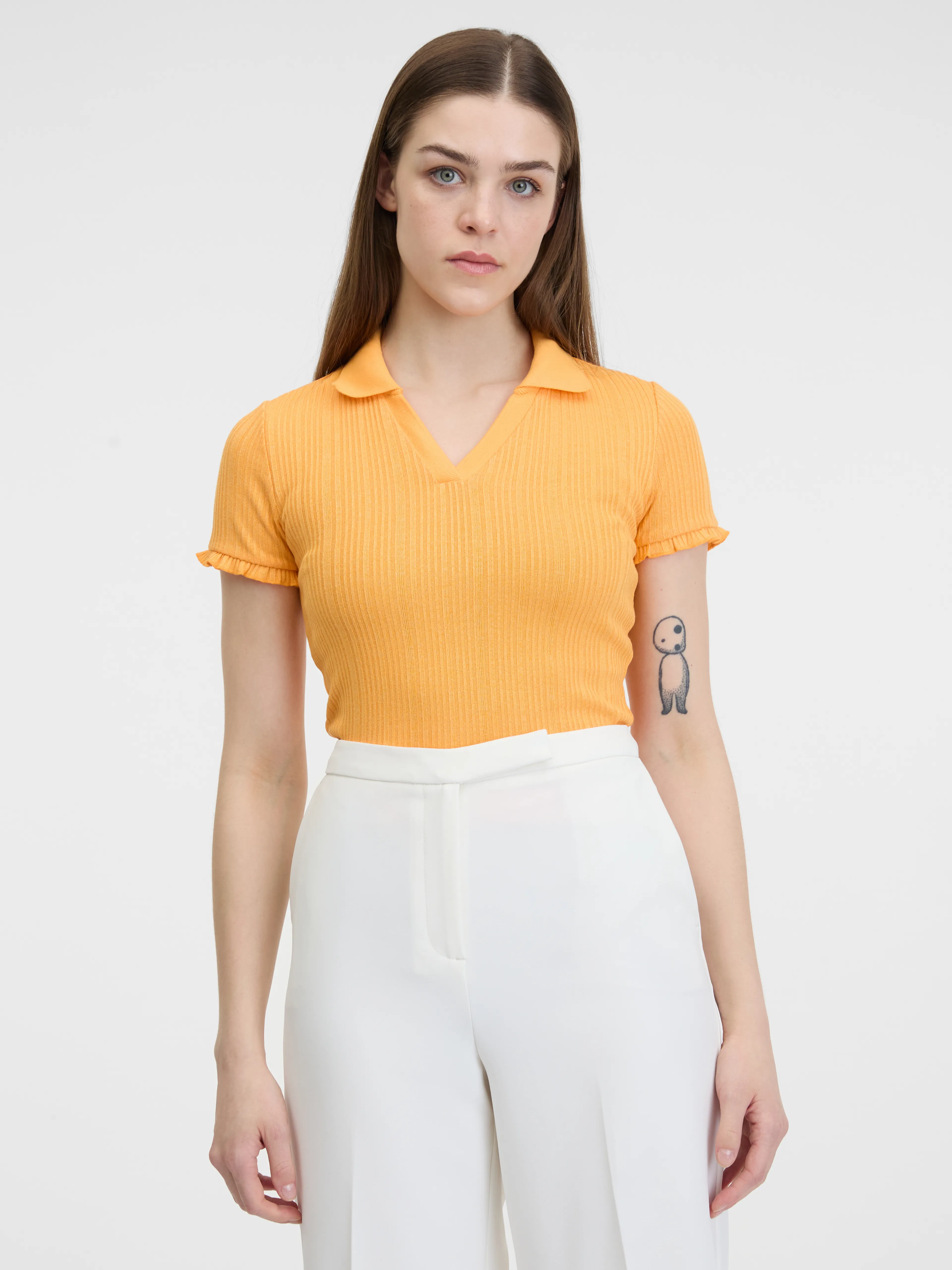 Gelbes geripptes Damen-Poloshirt ORSAY