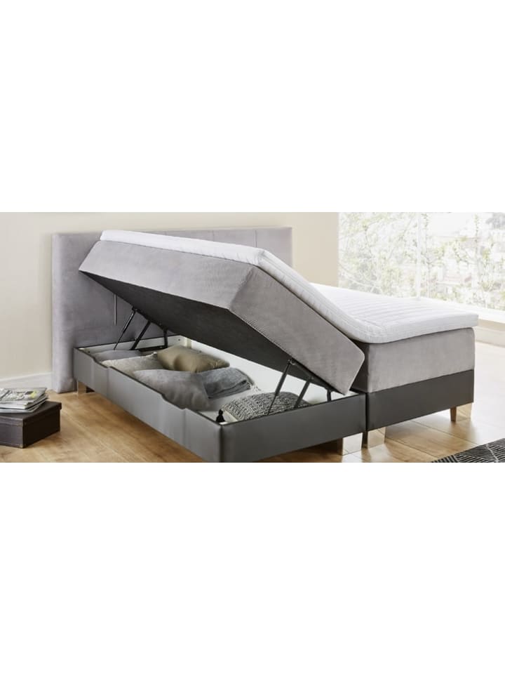 GMD Living Boxspringbett RINO mit Bettkasten in hellgrau günstig kaufen 140x200 cm