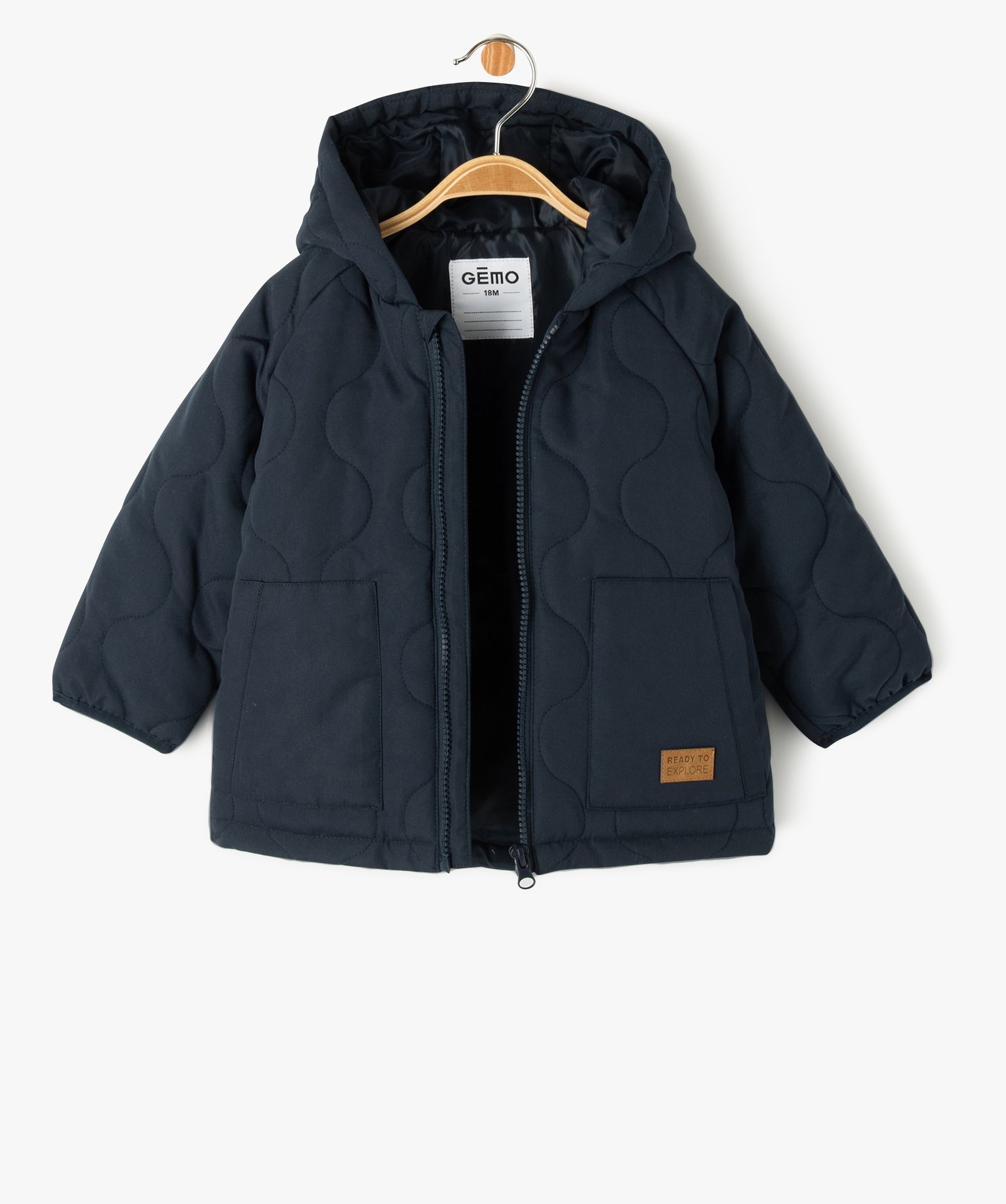 Manteau droit matelassé à capuche bébé Garçon marine | GEMO