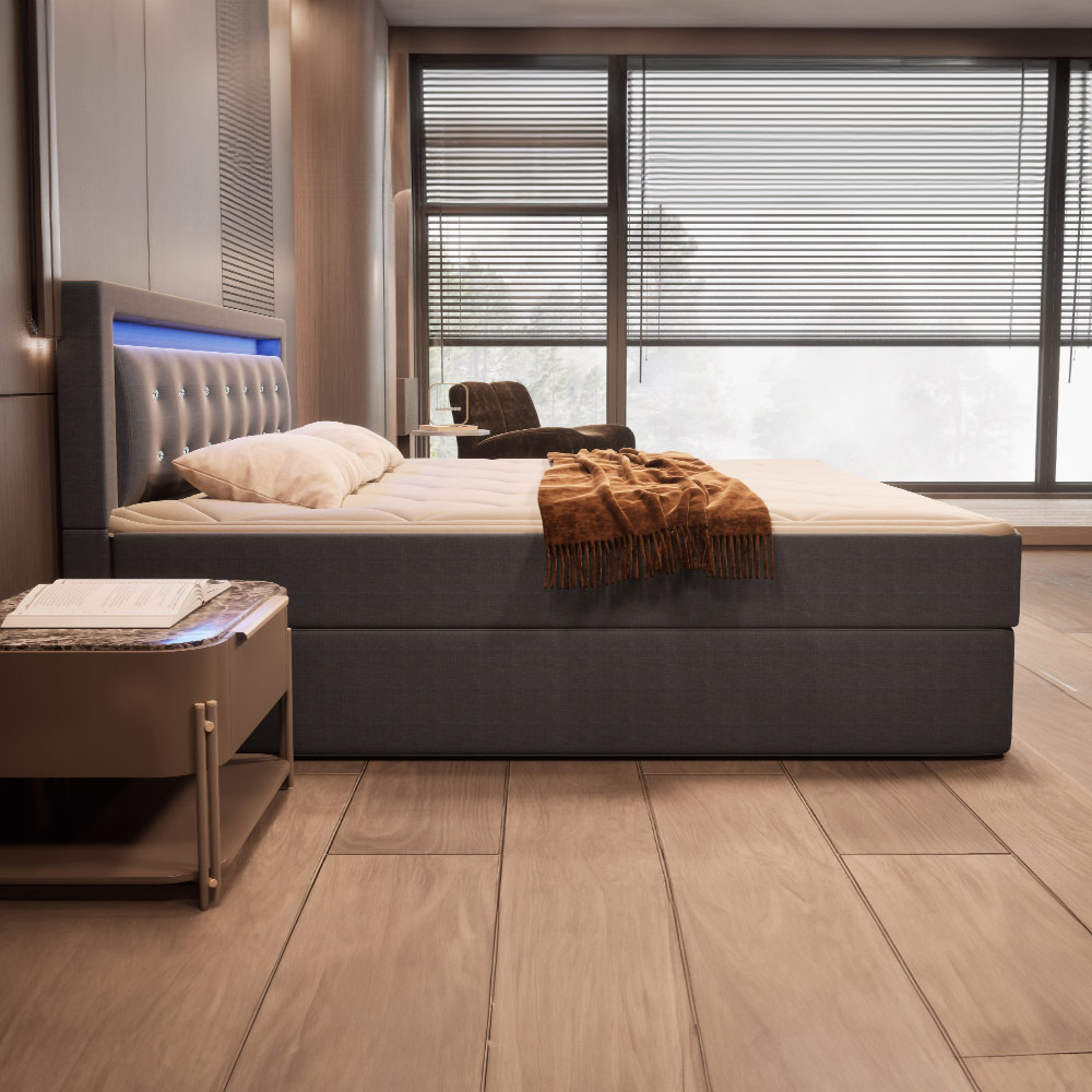 Home Deluxe HOME DELUXE Boxspringbett ZENOVA inkl, Matratze und Topper 180 x 200 cm -  Dunkelgrau H2/H3 -EOL-