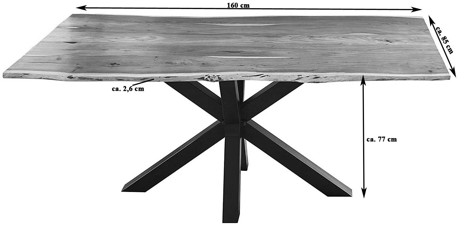 SAM® Essgruppe Isabell, Akazienholz, Baumkante massiv, Metallgestell und 6 Stühle