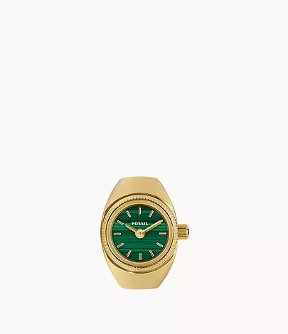 Fossil Ringuhr 2-Zeiger-Werk Edelstahl goldfarben