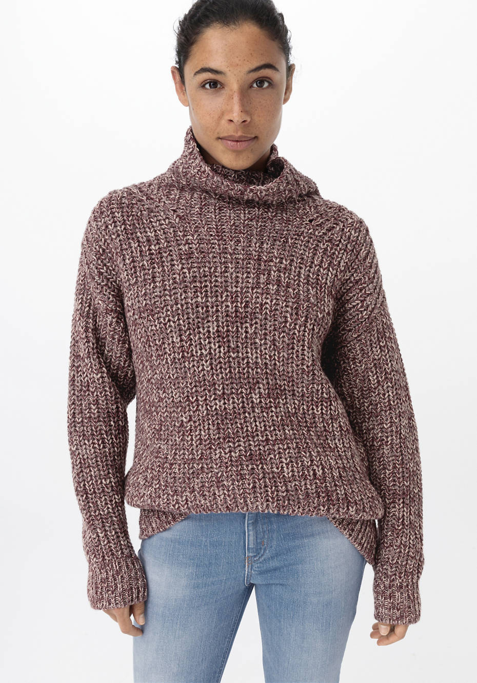 Rollkragenpullover aus Bio-Baumwolle und Bio-Schurwolle mit Alpaka