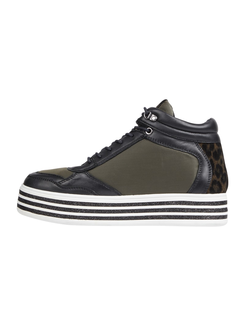 Plateau-Sneaker aus Leder mit Leopardenmuster in schwarz