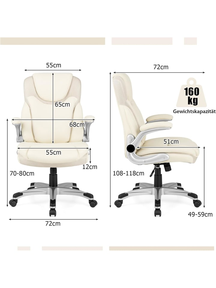 COSTWAY Bürostuhl bis 160 kg belastbar in Beige günstig kaufen onesize
