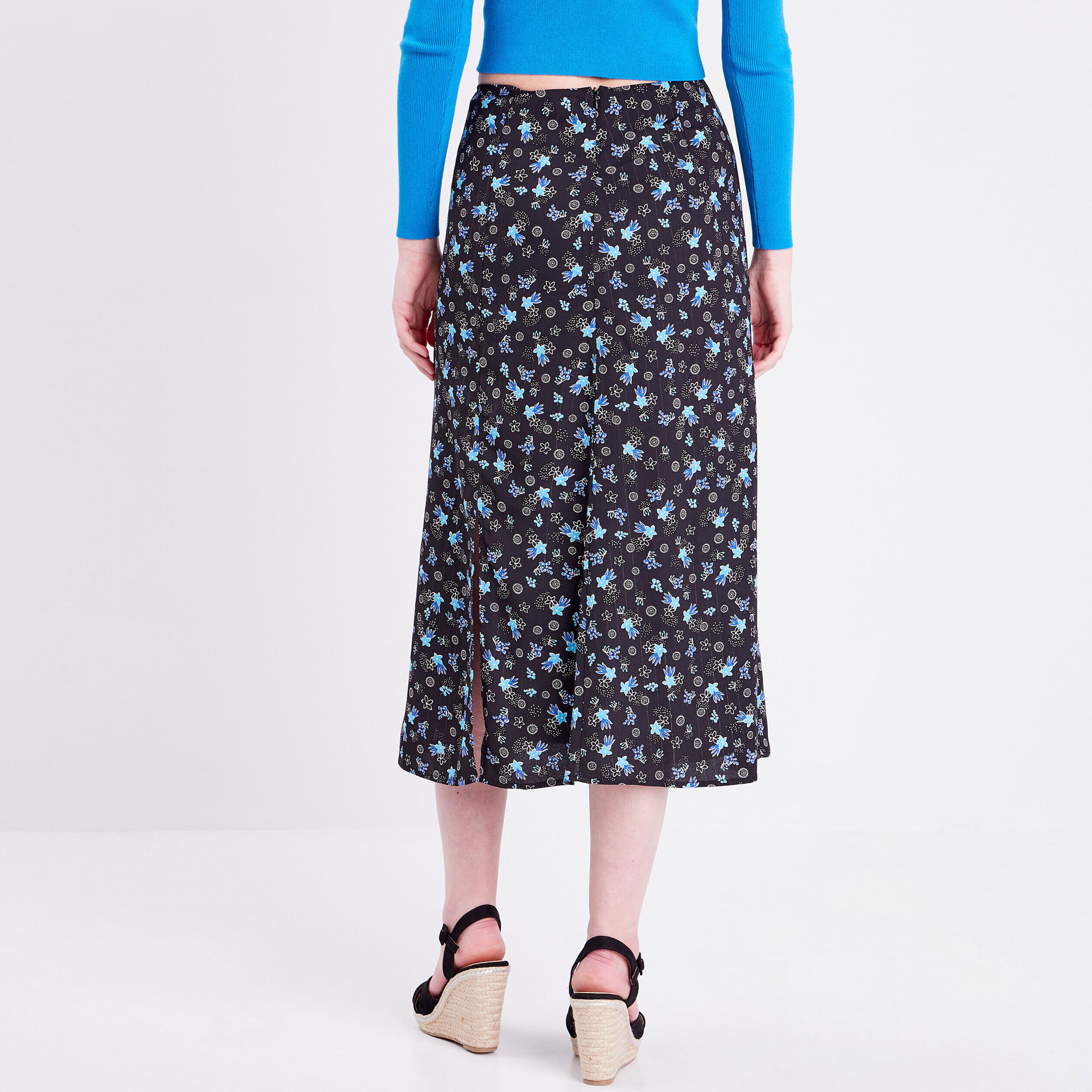Jupe midi droite fendue noir femme | Cache Cache