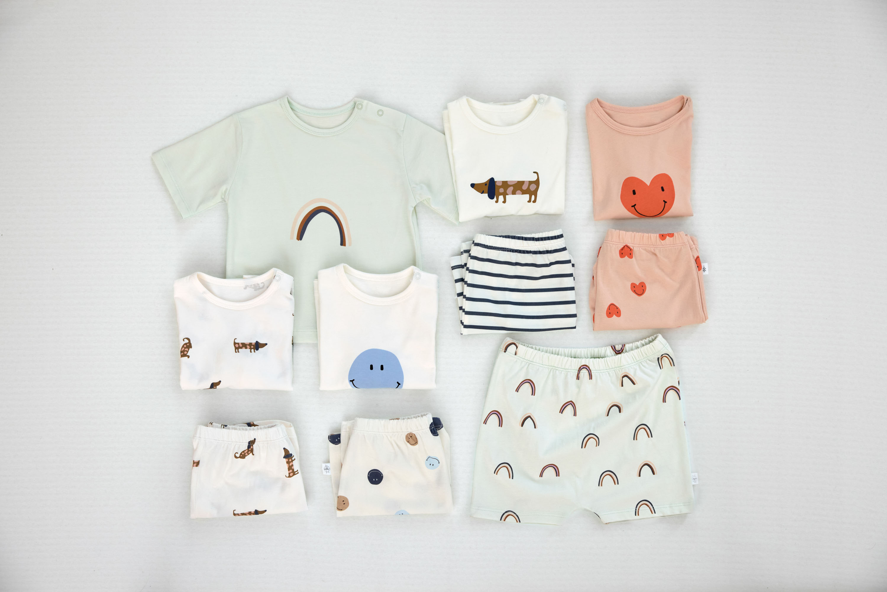 Kinder Pyjama Kurz - Bio Baumwolle, Regenbogen Mint
