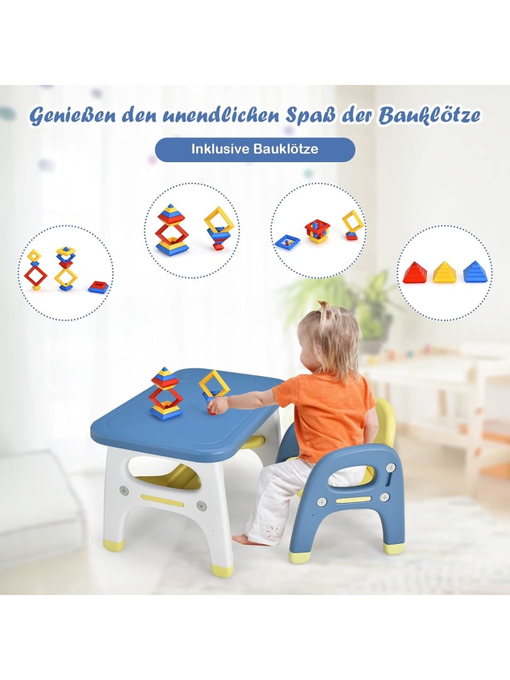 COSTWAY Tischset mit Stuhl für 1-5 Jahren in Blau günstig kaufen onesize