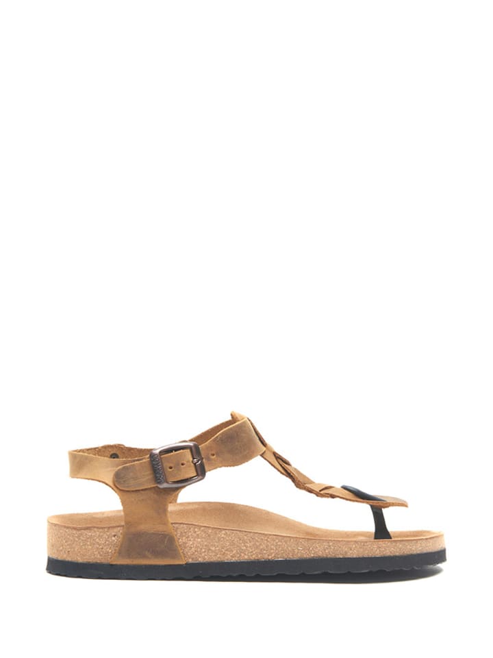 Comfortfusse Leder-Zehensandalen in Hellbraun günstig kaufen