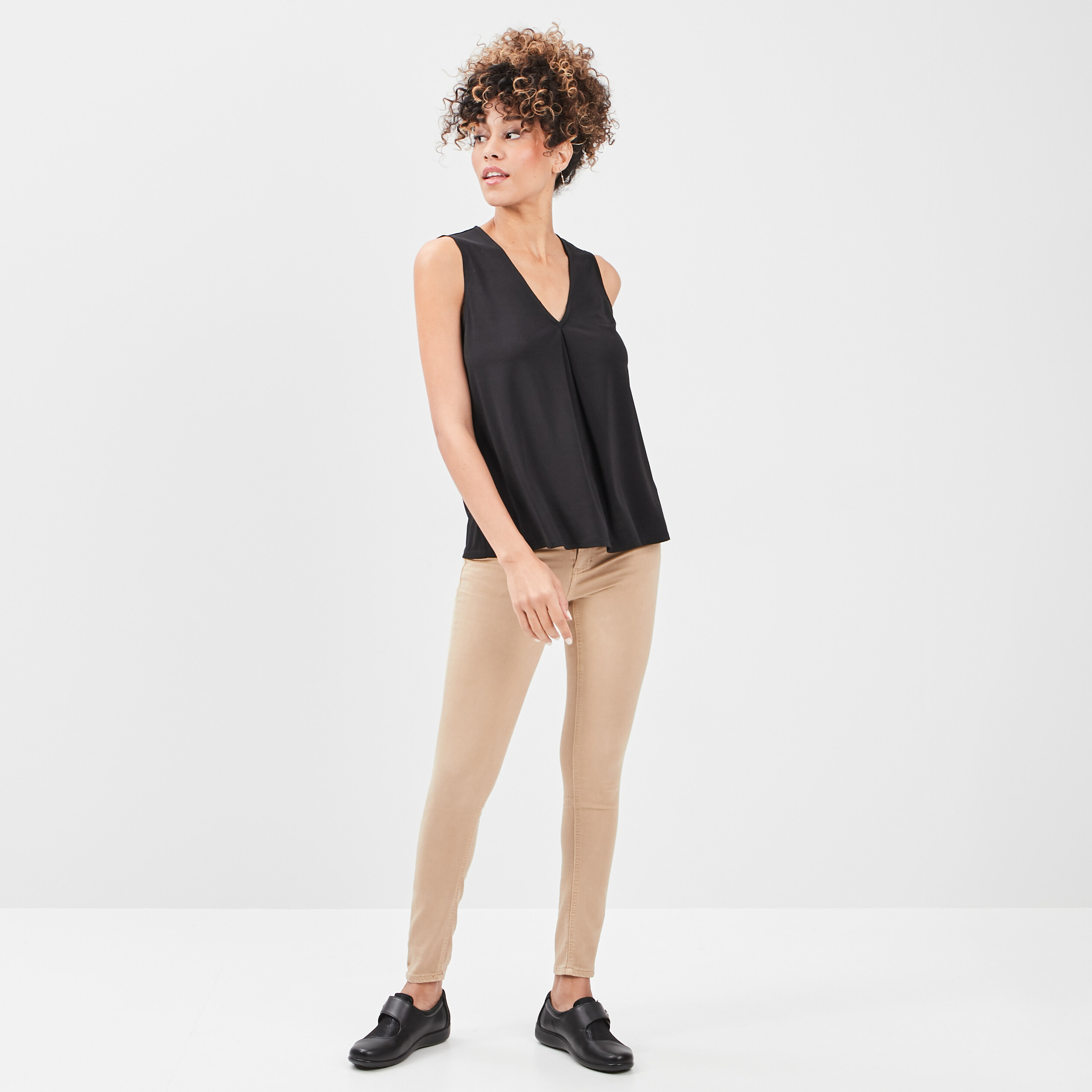 Débardeur à plis effet crêpe noir femme | La Halle