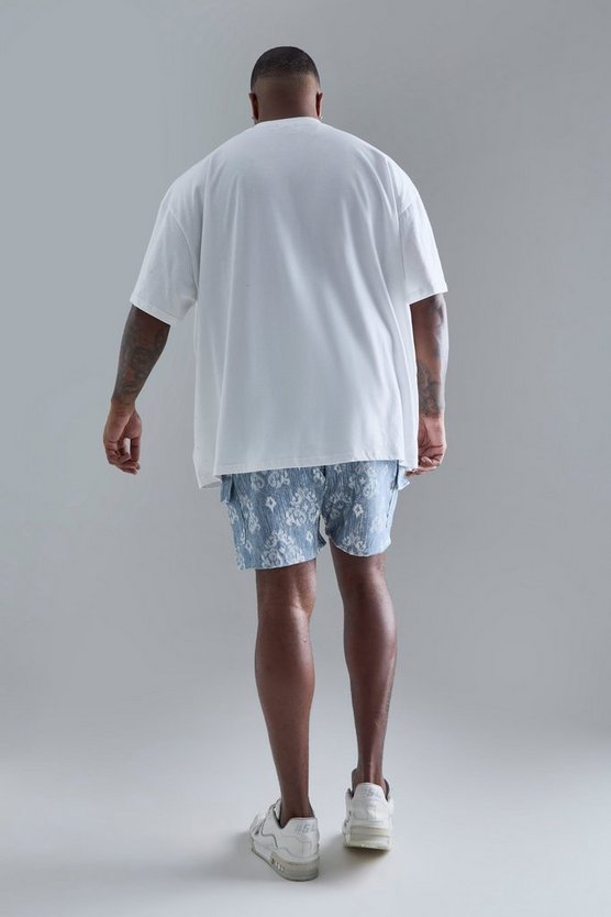 Plus blaue strukturierte Cargo-Shorts mit elastischem Bund