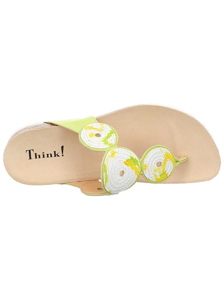 Think! Leder-Zehentrenner in Grün/ Weiß/ Gelb günstig kaufen