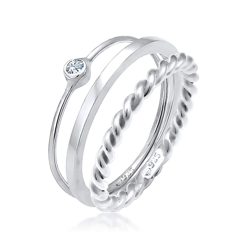 Elli Elli Bague Femmes Set Solitaire Basic Torsadé avec Cristal en argent sterling 925 Bague