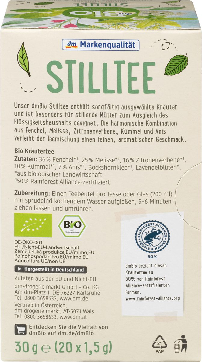 Stilltee Fenchel, Melisse, Zitronenverbene, Kümmel & Anis (20 Beutel), 30 g