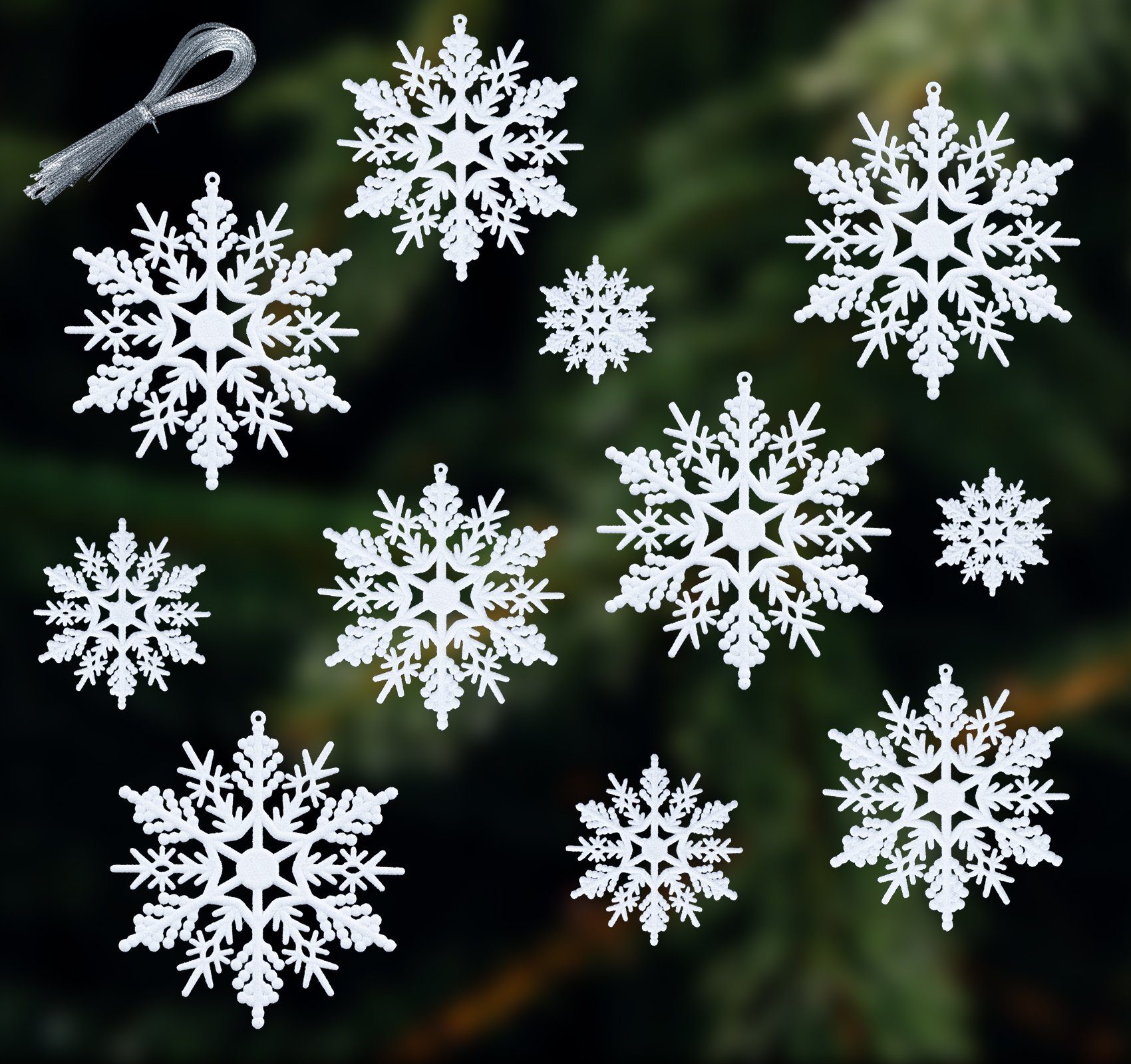 Homewit Christbaumschmuck 56 Stück weiße Schneeflocken-Ornamente, Ornamente für den Winter