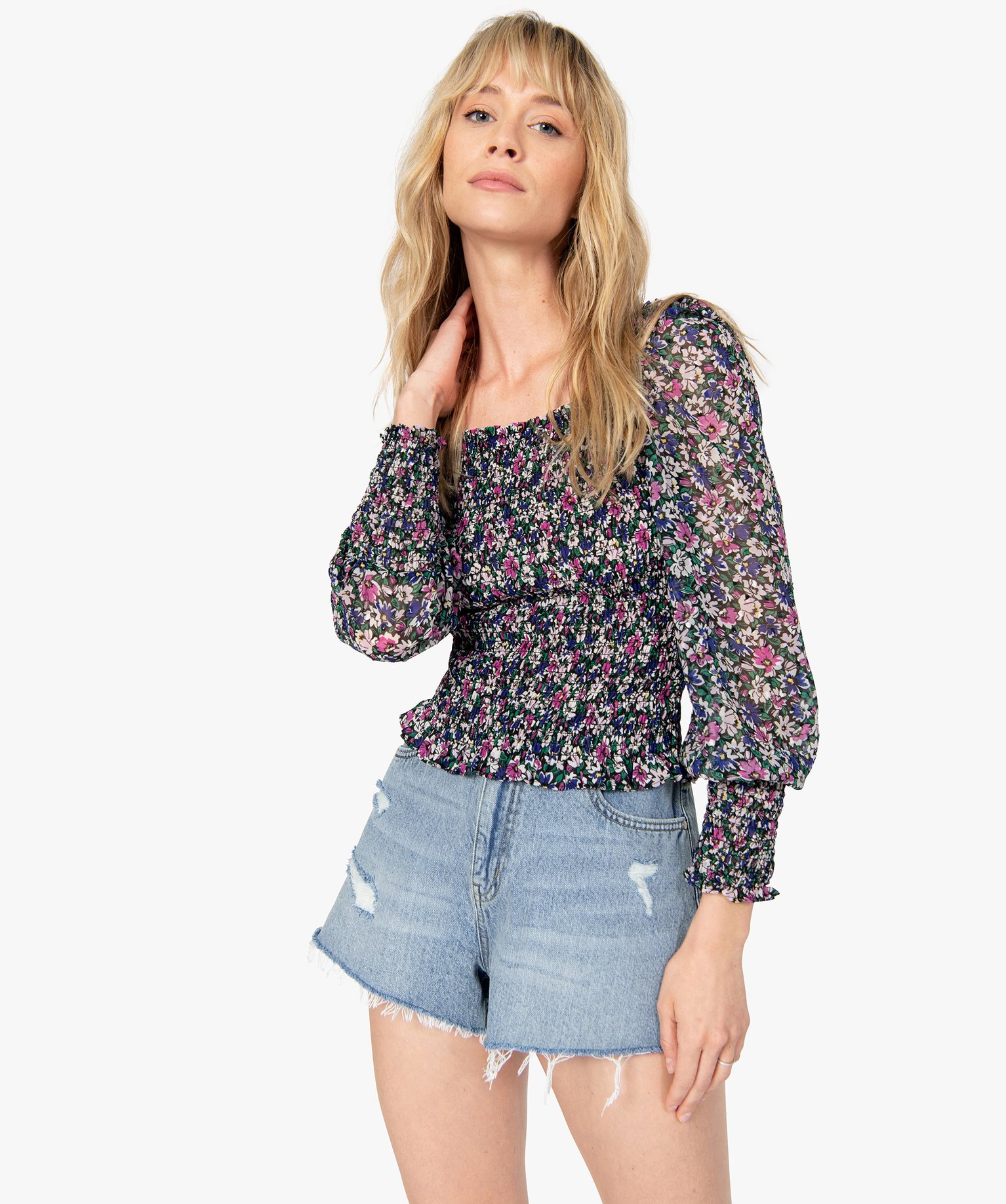 Blouse femme smockée à motifs fleuris – LuluCastagnette imprime | GEMO