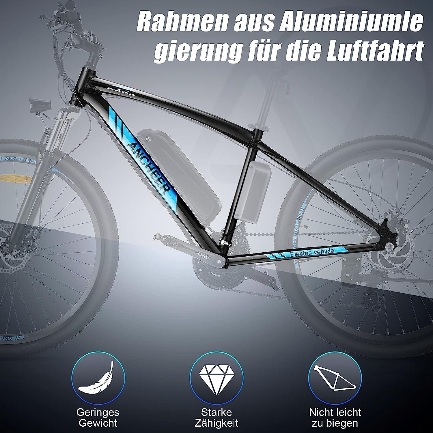Myatu E-Bike 27,5 Zoll Elektrofahrrad Mountainbike für Herren, E-Bike 5687, 6 Gang Shimano, Kettenschaltung, Heckmotor, 450,00 Wh Akku