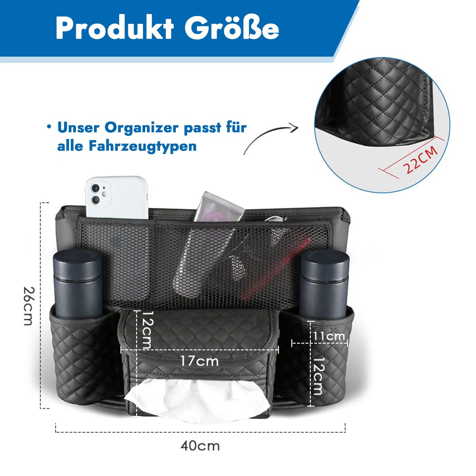 Wenta Auto-Rückenlehnentasche Autositz-Organizer mit Stauraumtasche, Universal Car Pocket Handtaschenhalter
