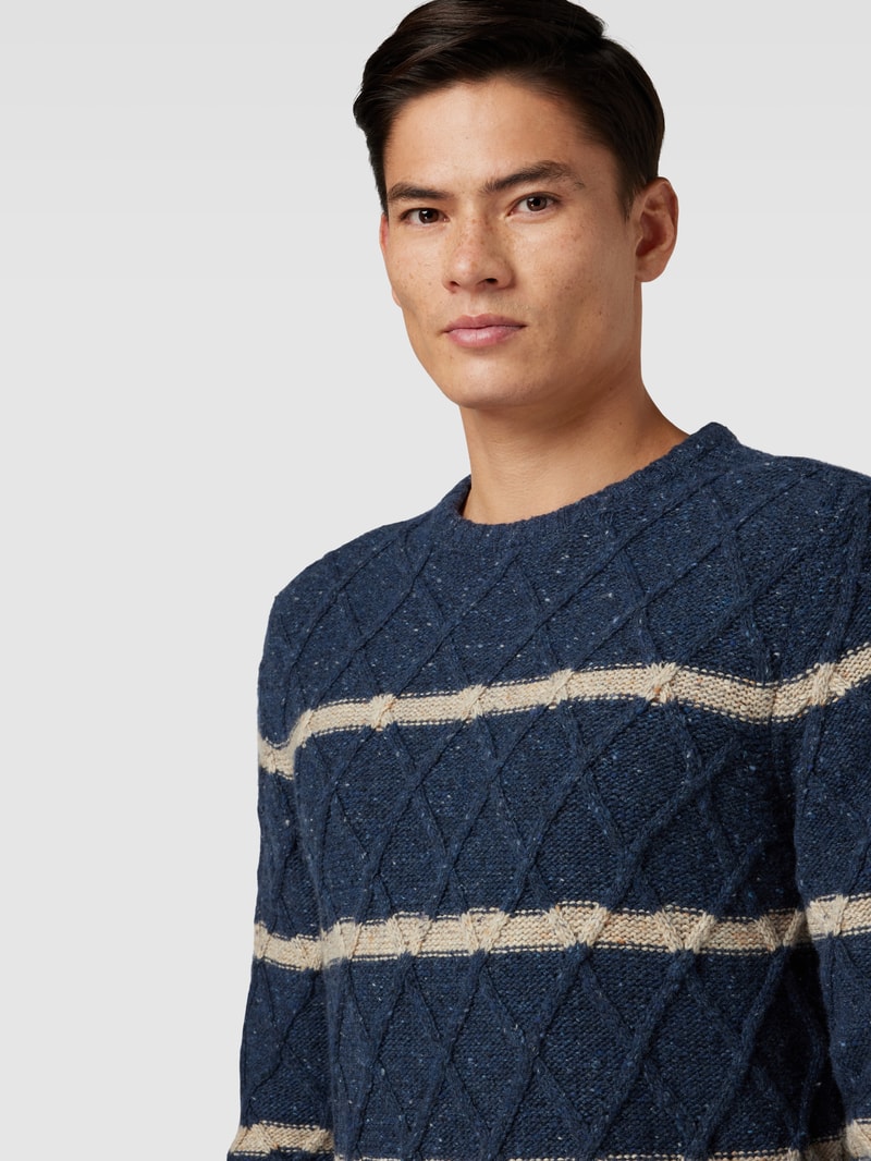 Strickpullover mit Streifenmuster in marineblau