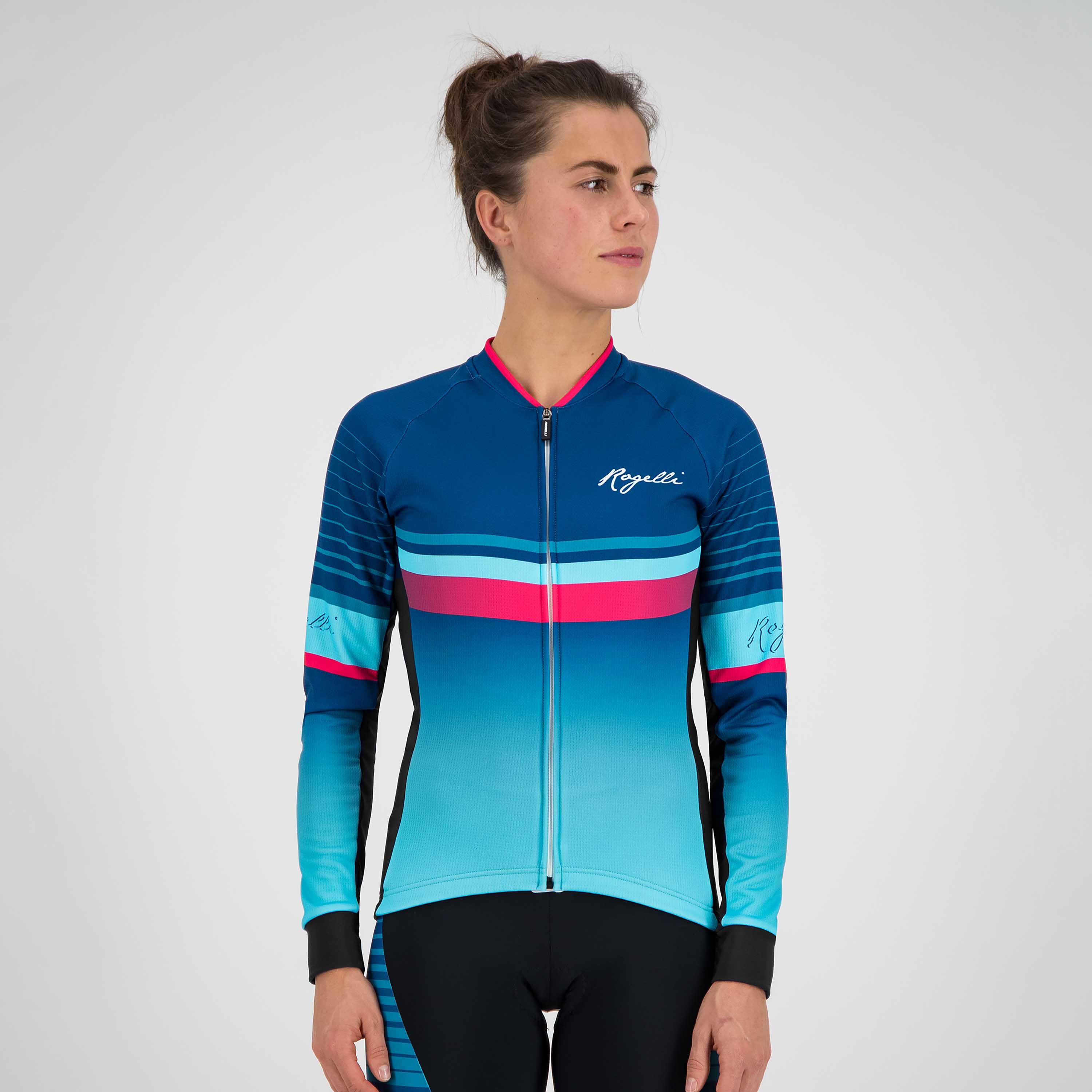 Rogelli Impress Blau/Rosa Damen Radtrikot Langarm