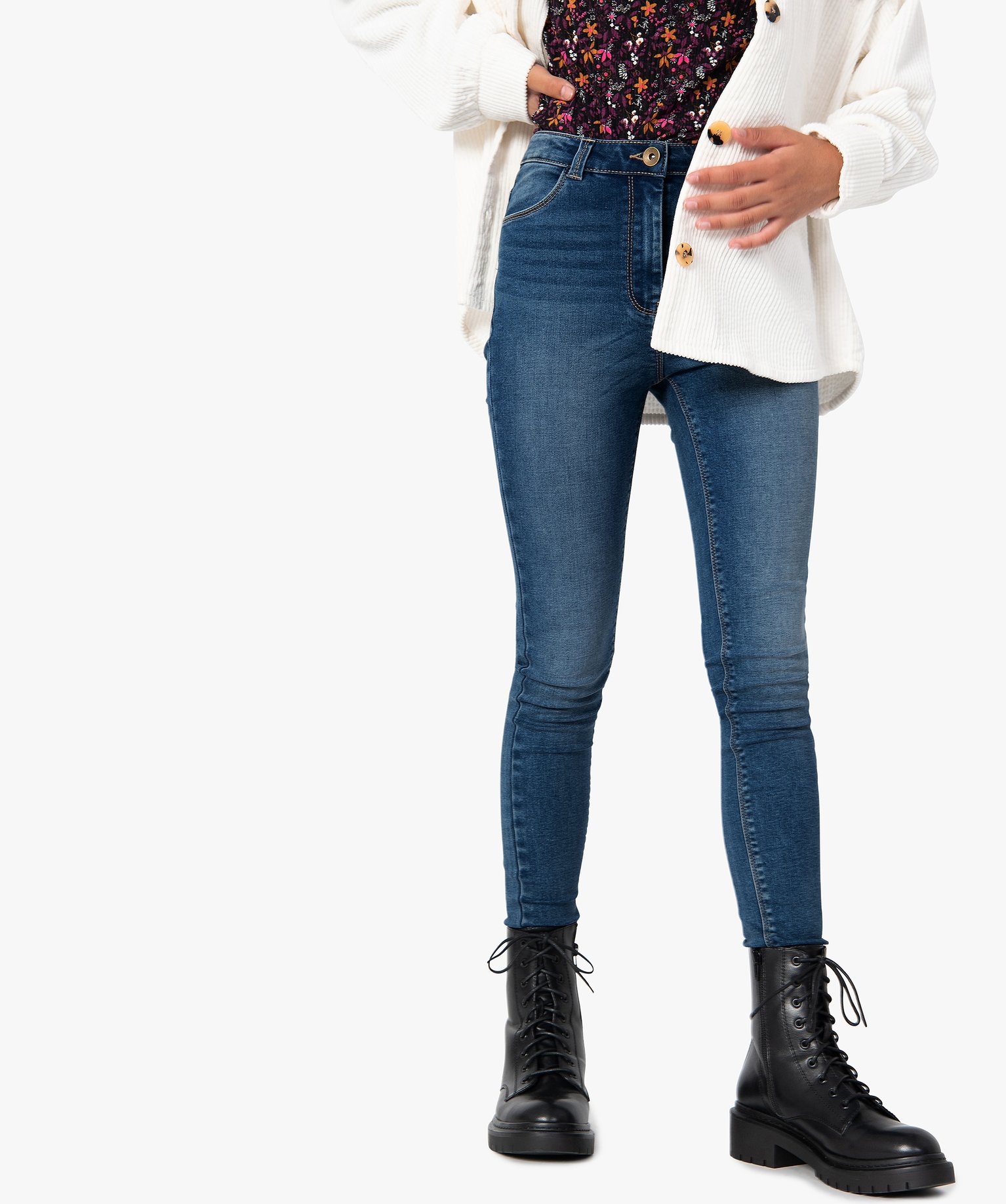 Jean fille coupe ultra skinny taille haute stone | GEMO