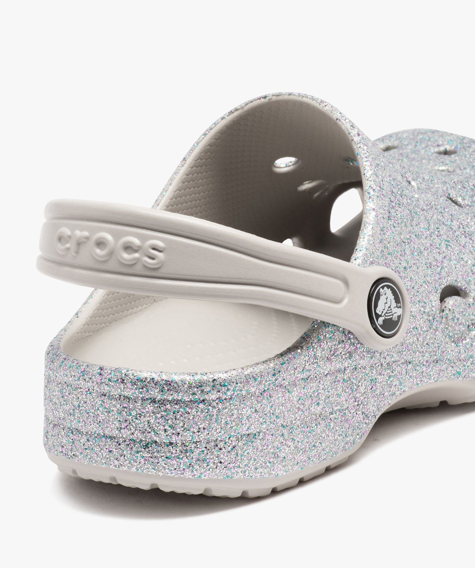 Sabots souples fille dessus perforé à paillettes - Crocs argent | GEMO