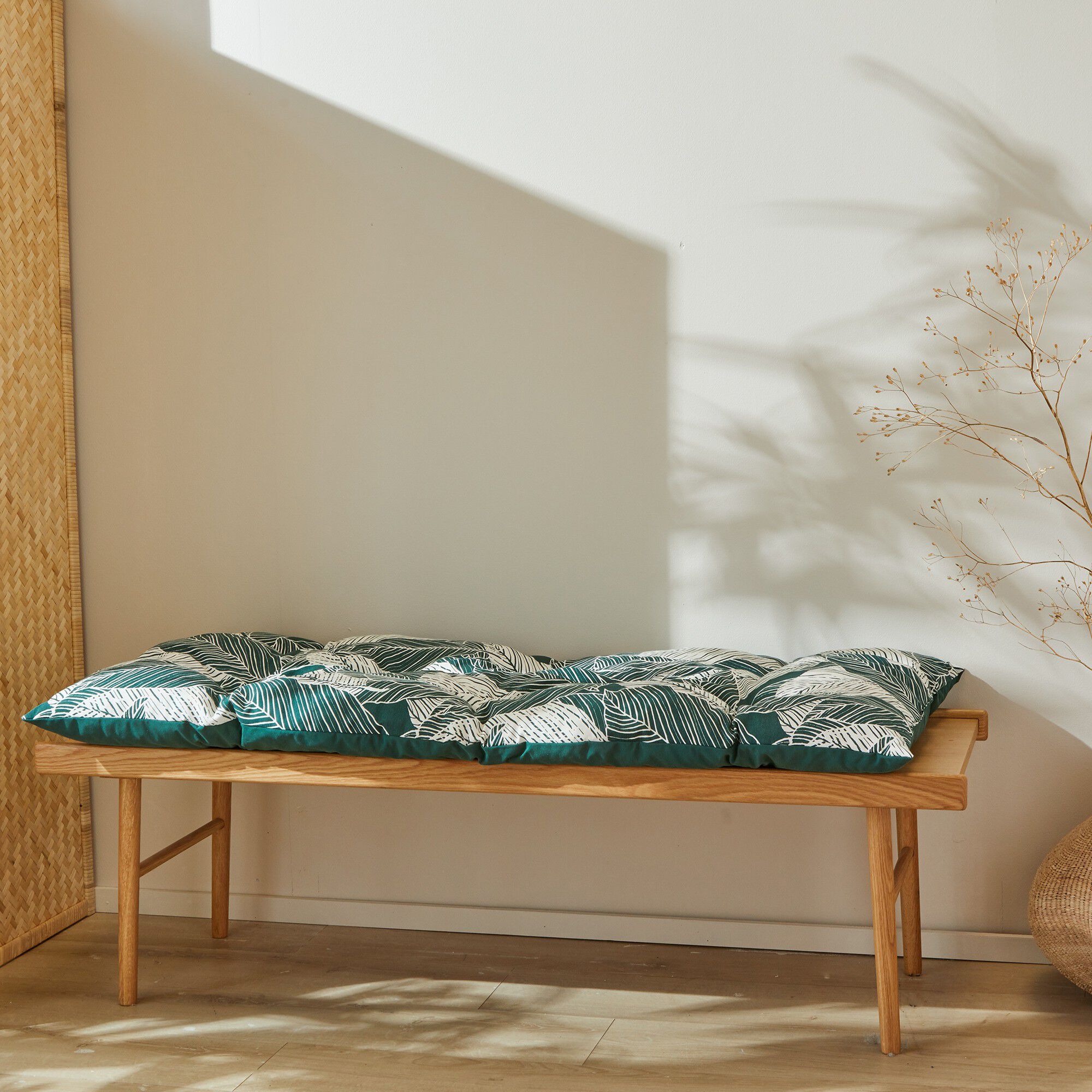 Long coussin déco coton imprimé feuillage