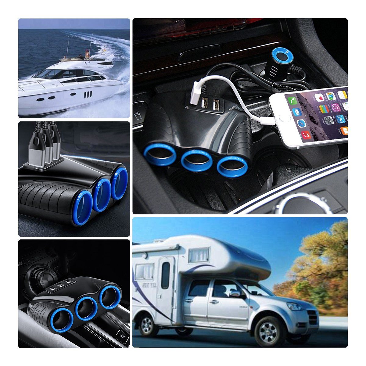 ombar KFZ-Adapter 12-24V, 3xUSB Buchse,3-fach Zigarettenanzünder Verteiler KFZ-Adapter USB-C zu USB-C