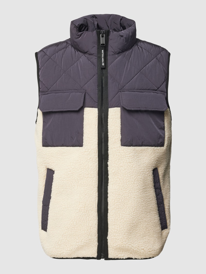 Weste in Two-Tone-Machart Modell 'Mat' in ecru
