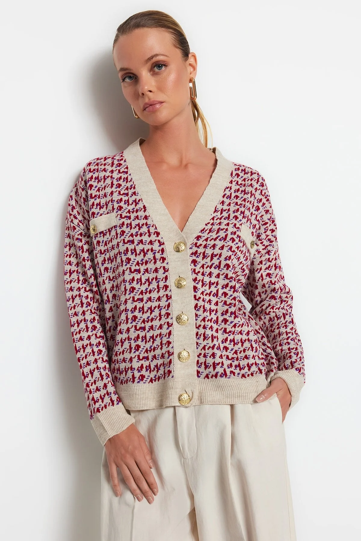 Trendyol Collection  Beigefarbener Strick-Cardigan mit weiter Passform TWOAW22HI0268