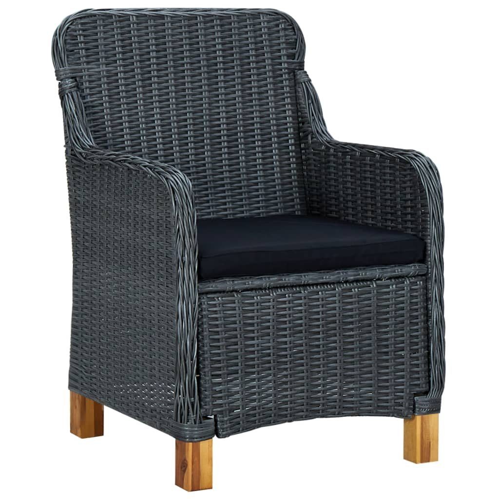 vidaXL Gartenstuhl Gartenstühle mit Kissen 2 Stk. Poly Rattan Dunkelgrau (2 St)