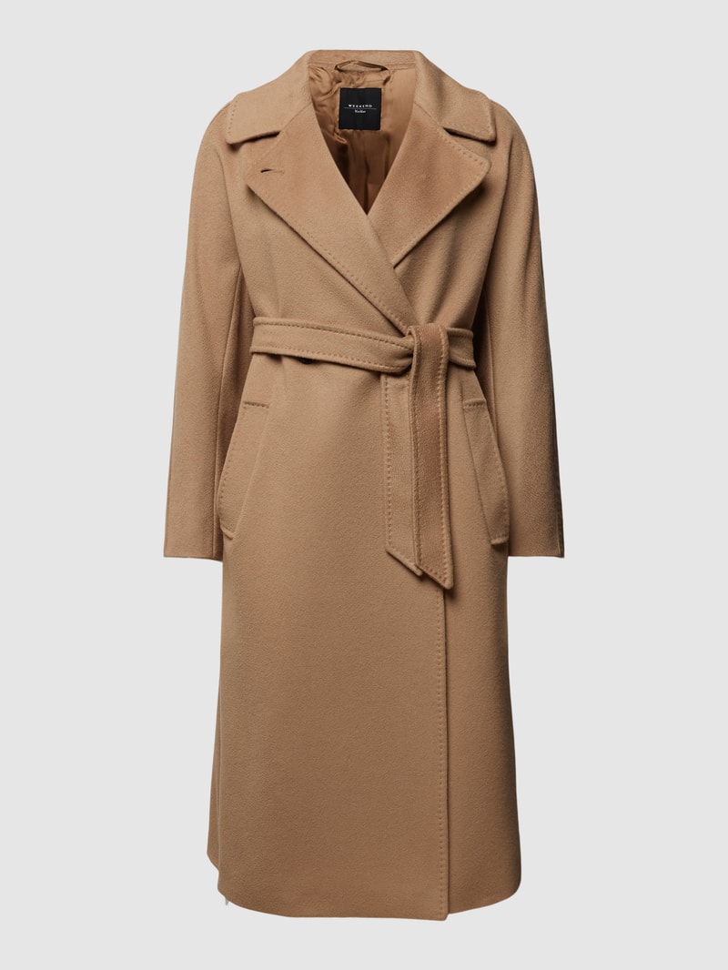 Mantel aus Schurwolle mit Bindegürtel Modell 'RESINA' in camel